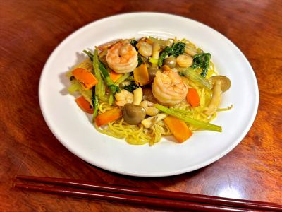 海の恵みを味わおう「エビあんかけ焼きそば」